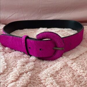 Pink Leather Faux Fur Leather Belt